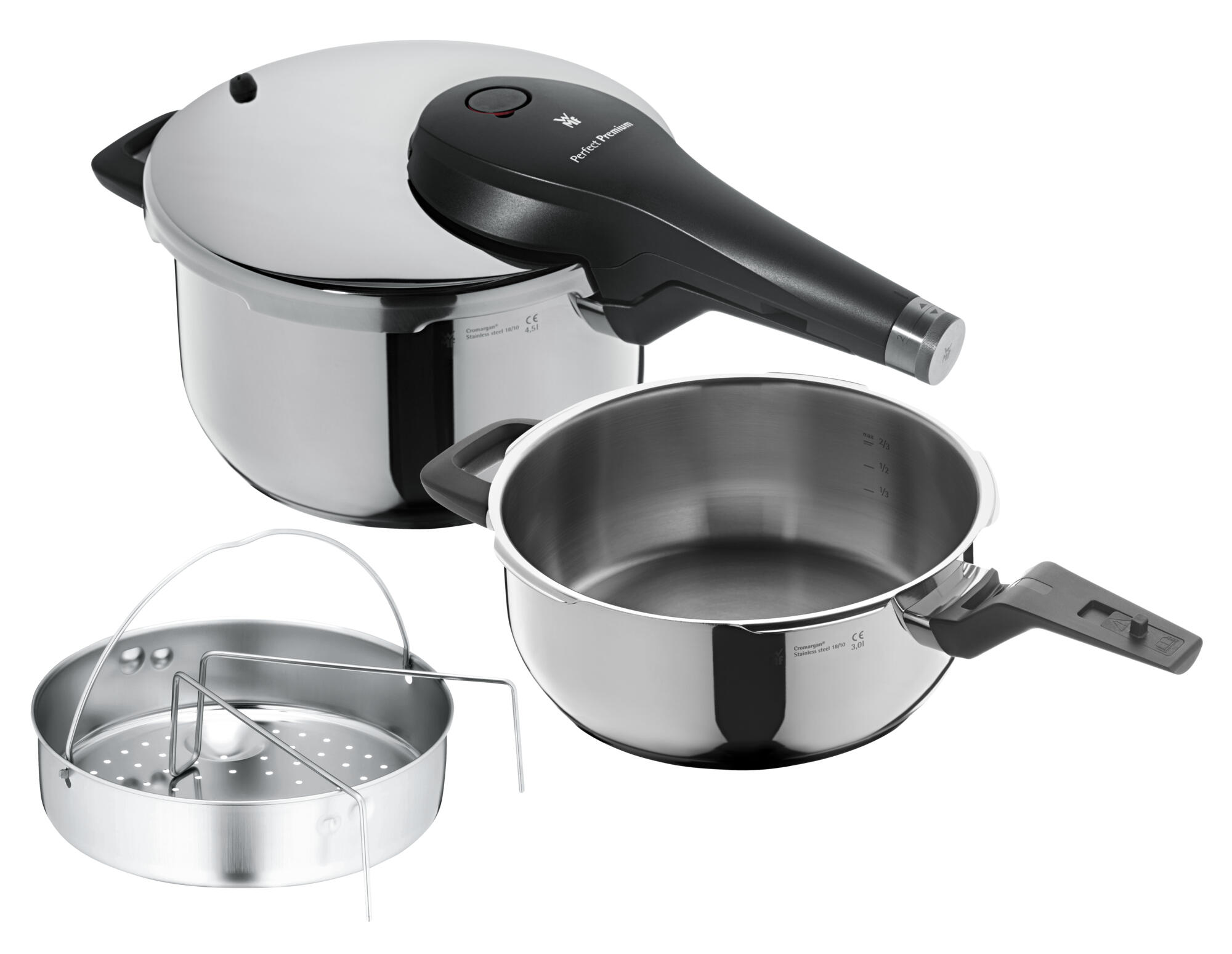 Perfect Premium One Pot pentola a pressione, Set 4.5 L e 3 L con cestello vapore